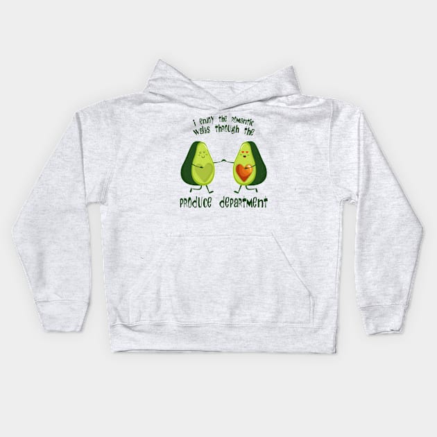 I Enjoy Romantic Walks Love Cute Avocado Vegetarian Vegan Kids Hoodie by Mellowdellow